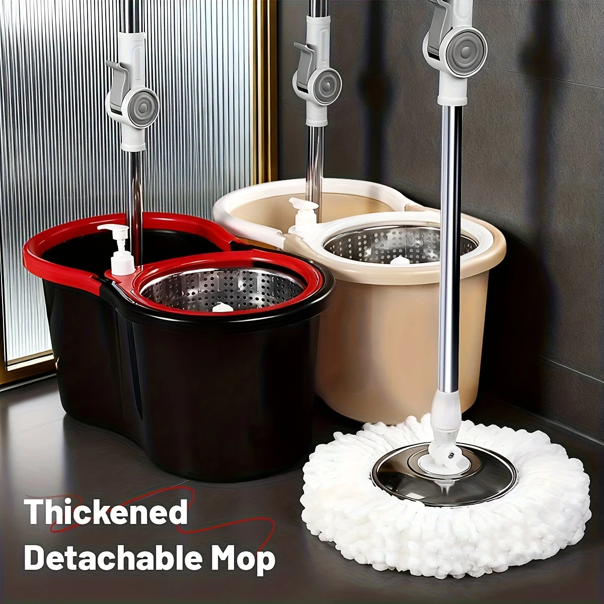 

Набор для уборки: швабра и ведро с системой отжима 360° ° Сменные насадки для швабры Spinning Mop 3 из ультратонкого волокна, идеально подходят для твердых полов и плитки