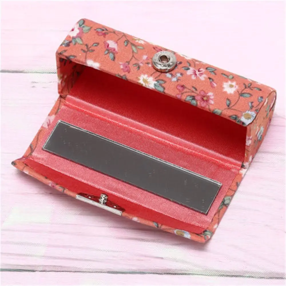 Women Beauty Retro Embroidered Makeup Storage Lip Gloss Box Lipstick Case Mini Mirror Jewelry Holder