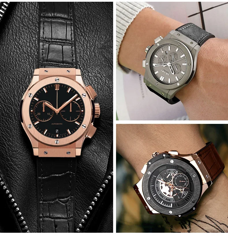 26*19mm Black Blue Real Cow Leather Rubber Watchband for HUBLOT Classic Fusion Universe Big Bang Series Men Belt Watch Band