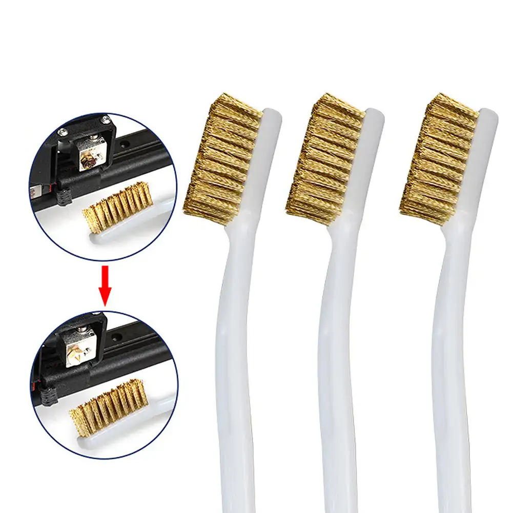 3D Printer Cleaner Tool Wire Toothbrush Copper Brush Handle Cleaner Brush For Nozzle Heater Block Hotend Cleaning Hot Bed Parts