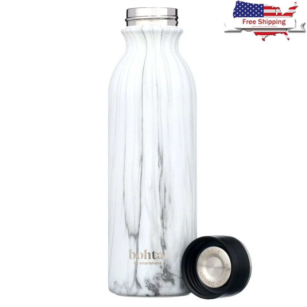 

Insulated 20oz Flask Double Wall Stainless Steel Leak-Proof White Marble Durable BPA-Free Travel Bottle Hot Cold Beverages