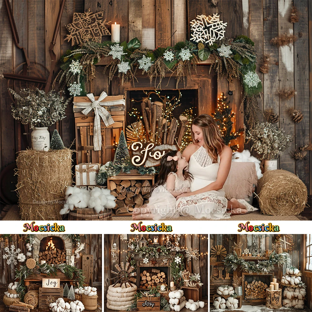 

Merry Christmas Photography Backgrounds for Baby Show Xmas Fireplace Wooden Barn Cotton Backdrop Kids Maternity Winter Photozone