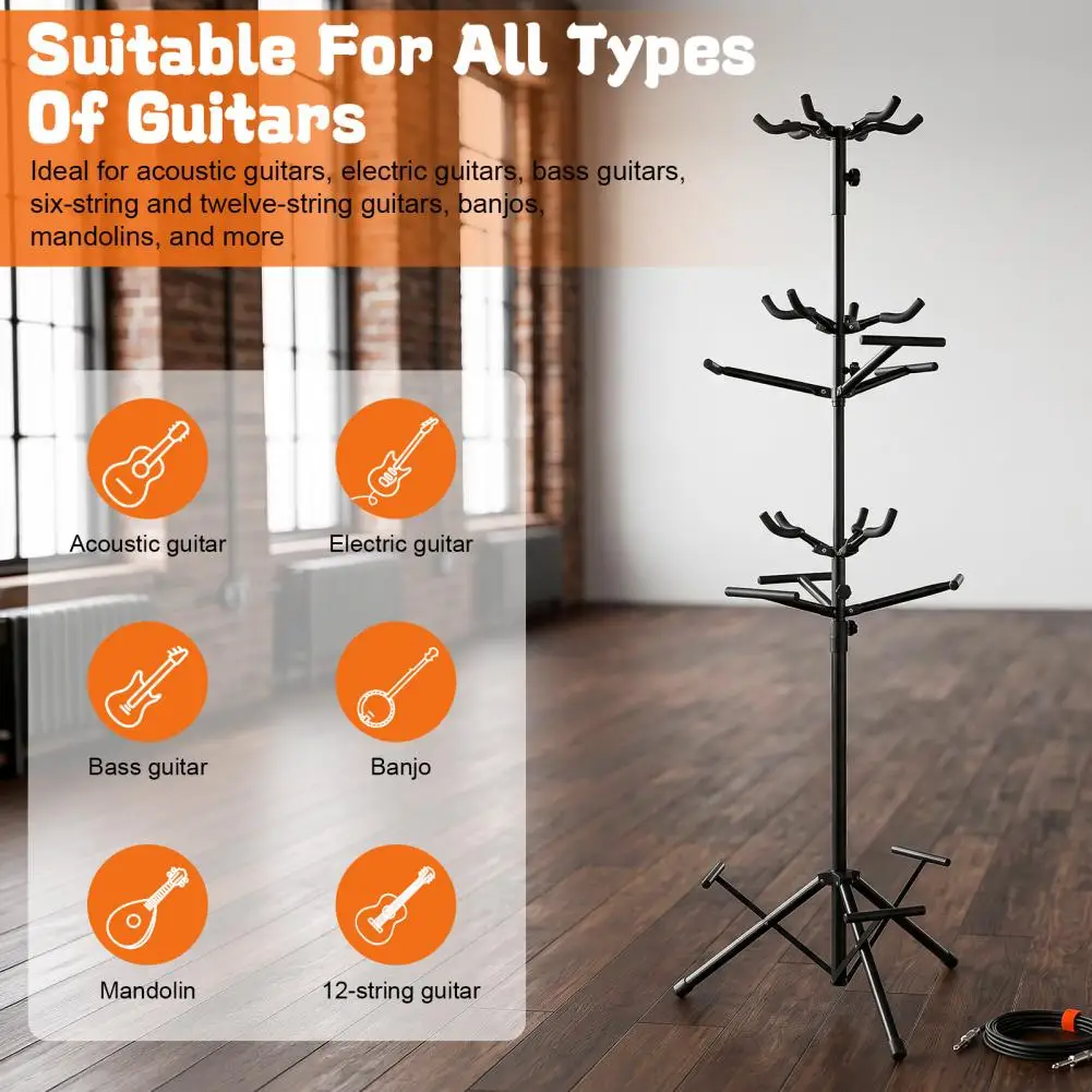 Iron 9 Guitar Stand Black Finish Electric Guitar Stand Stable Guitar Holder Protective Rubber Padding Multi Display Rack 50