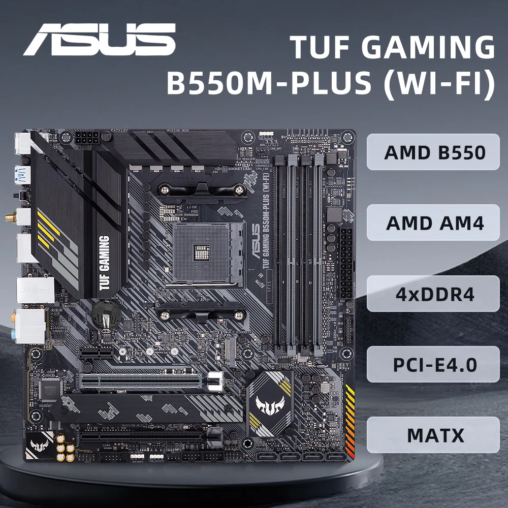 ASUS TUF GAMING B550M-PLUS (WI-FI) Motherboard Support AMD Ryzen 7 5800x 5700x Ryzen 7 PRO 4750G G series desktop processors.