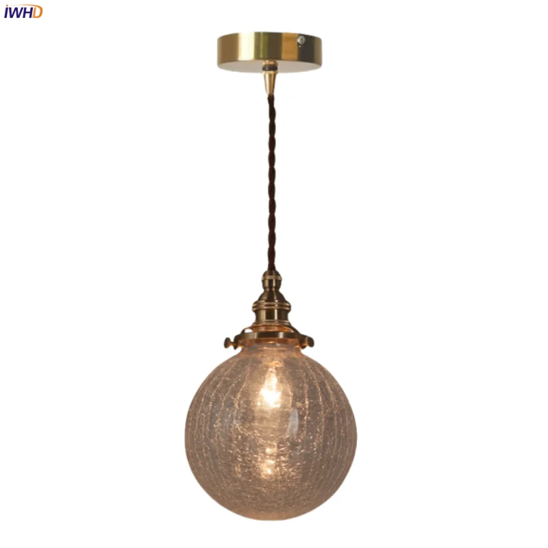 

IWHD Japanese Minimalism LED Pendant Light Fixtures Cafe Bar Kitchen Living Room Restaurant Cracked Glass Pendant Lamp Luminaire