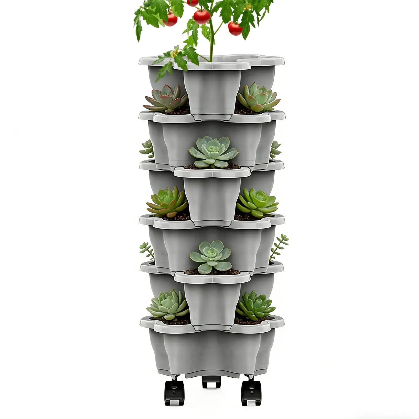 

Вертикальная 6-ярусная кашпо-башня на колесах из погодостойкого пластика для овощей и клубники