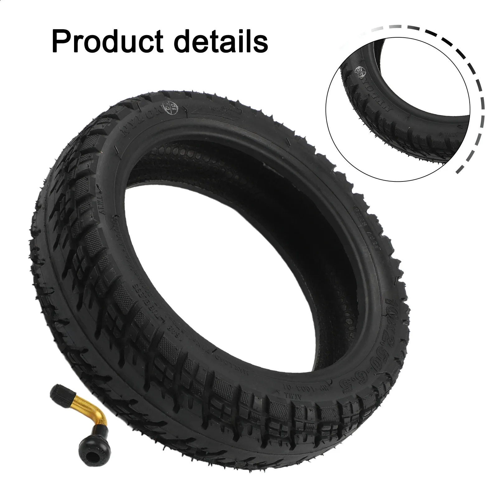 إطار قوي 10 × 2 50 6 5 بدون أنابيب للطرق الوعرة للسكوتر الكهربائي 10 بوصة 255 × 70 أسود مناسب للدراجات البخارية الكهربائية