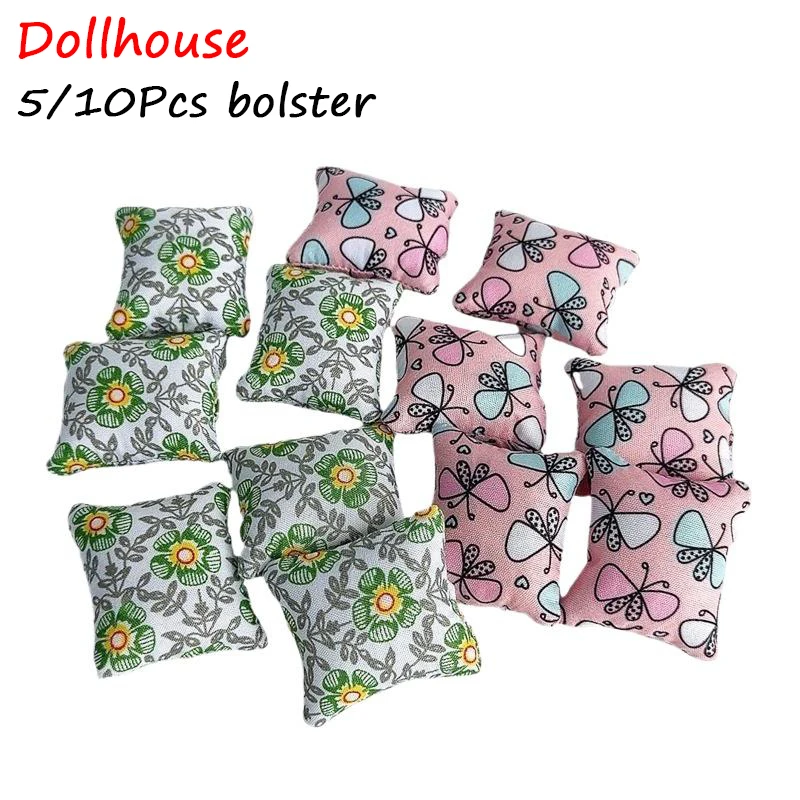 หมอนอิงจิ๋วสำหรับบ้านตุ๊กตา 1:12 น่ารัก 5/10 ชิ้น ผ้าลายดอกไม้ ของตกแต่ง ของเล่นเสริมสร้างจินตนาการ อุปกรณ์ DIY ของขวัญ
