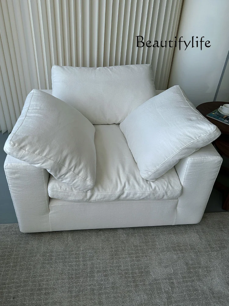 Single sofa cotton and linen fabric Nordic cream style lazy lying in the living room leisure chair comfortable and removable