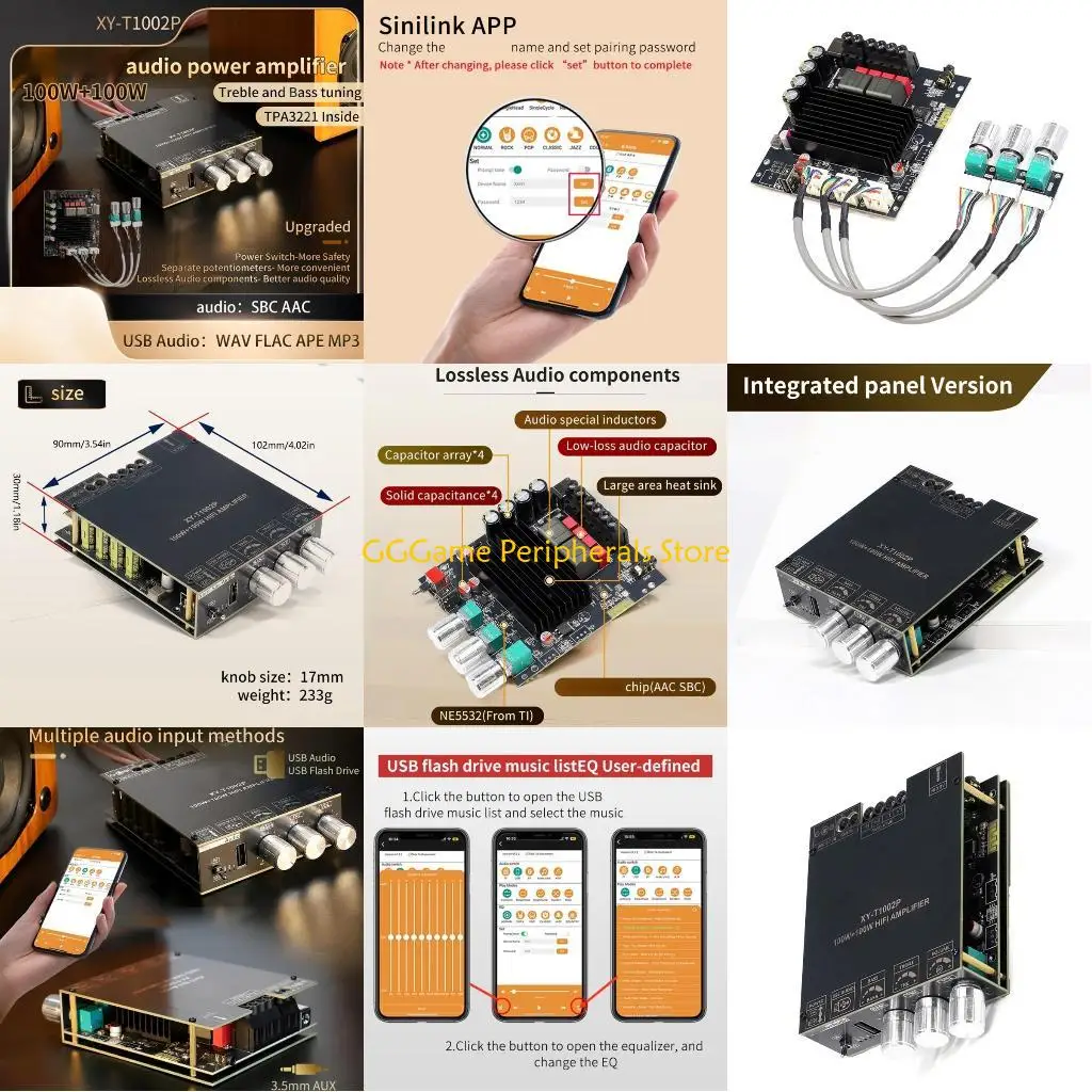 Bảng khuếch đại kỹ thuật số U55B T1002P 100W TPA3221 và 3116 để sử dụng trong thời gian dài trong môi trường thính giác đa