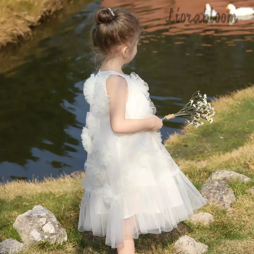 Abito da damigella d'onore su misura per bambina, vestito da principessa in tulle, abito da festa nuziale da donna, vestito da sposa