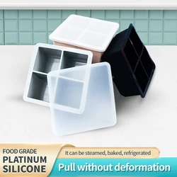 4 Grid Big Ice Tray Mold Large Food Grade Silicone Ice Cube Square Tray Molds DIY Ice Maker Ice Cube Tray for Kitchen Bar