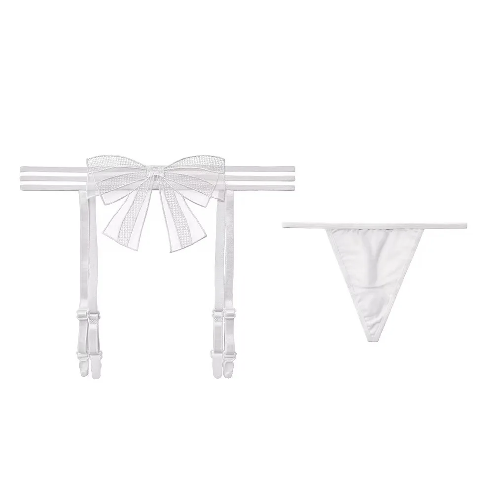 Nuevo Conjunto de Lencería Sexy para Mujer: Medias por Encima de la Rodilla, Tanga Sexy, Medias de Encaje Blanco Fino, Medias de Seda Negra y Medias de Rejilla
