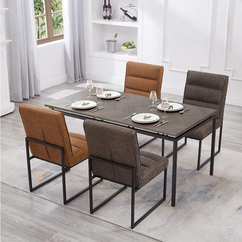 Modern Kitchen Dining Chairs Faux Leather Chairs with Metal Frame Set of 2 Tan Brown  Chairs Emphasize Comfort and Functionality