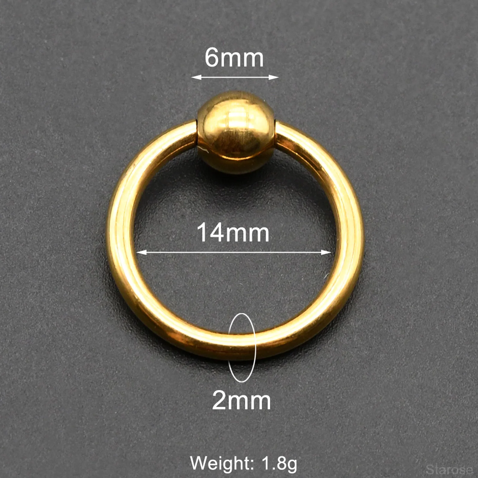 Large Gauge Surgical Steel Septum Piercing Nose Ring, Captive Bead