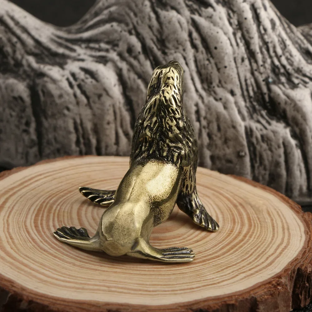 Copper Sea Lion Figurine Creative Decoration Sea Lion Sea Dog Brass Craft Tea Pet Deskyop Decoration Stalls Supply Gitfs - view 4