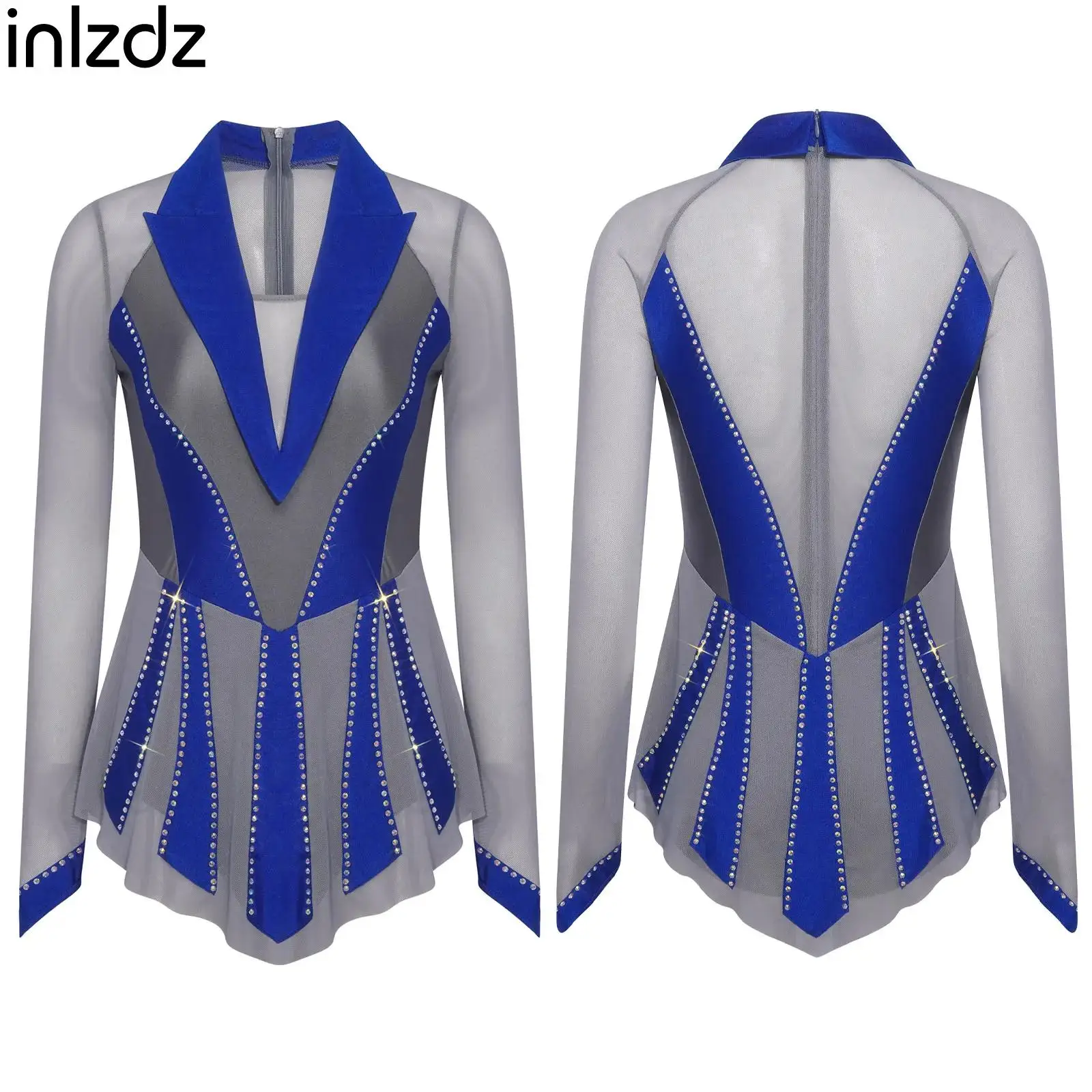

Women's Figure Skating Lyrical Modern Dance Dress Rhinestone Ballet Gymnastics Stage Performance Dancewear Long Sleeve Leotard