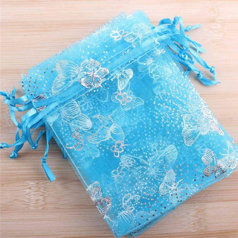 100pcs/lot Butterfly Organza Bags Christmas Wedding Drawable Jewelry Pouch Gift  Packaging Candy Bag Accessories Storage Bag