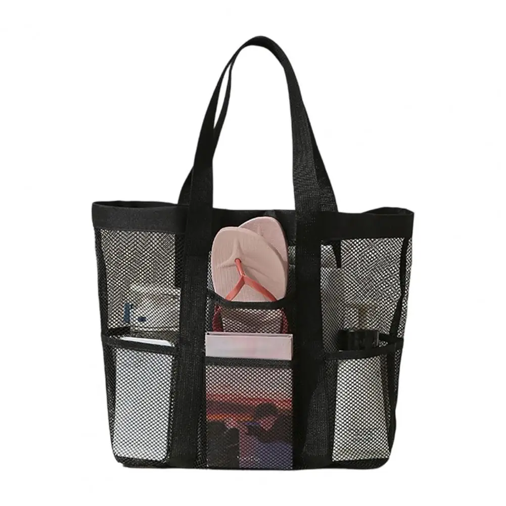 Capacity Beach Bag Multi-compartment Swim Bag Capacity Mesh Beach Tote Bag Foldable Sandproof Nylon Shoulder Portable
