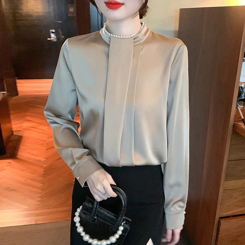 New Fashion Long Sleeve O-Neck Chiffon Blouse Shirt Beading Blouse Women Tops Blusas Para Mujer Blusas Blouses Camisas 2024 H451