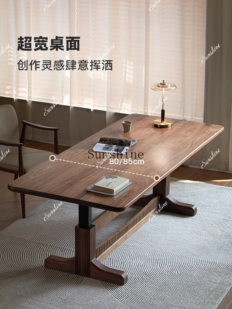 

Electric lifting solid wood dining table North American black walnut simple workbench FT