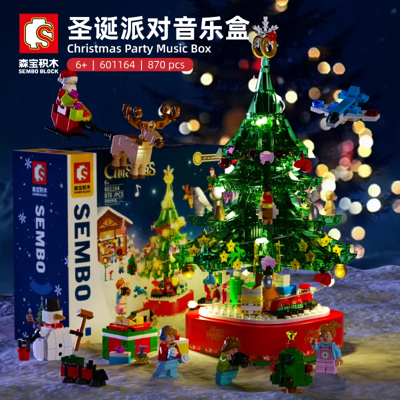 

SEMBO Christmas Party Music Box Building Blocks Santa Claus Elk Deer Xmas Decoration Assembling Bricks Toys DIY For Kid Gift