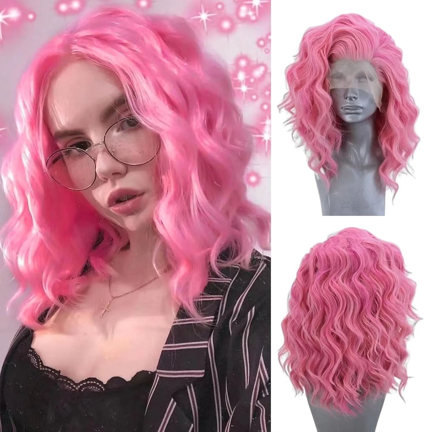 

30 32 дюйма 13x4 Розовый парик Короткий парик фронта шнурка Объемная волна Hd Кружевные фронтальные парики для женщин Розовые цветные синтетические парики предварительно выщипанные