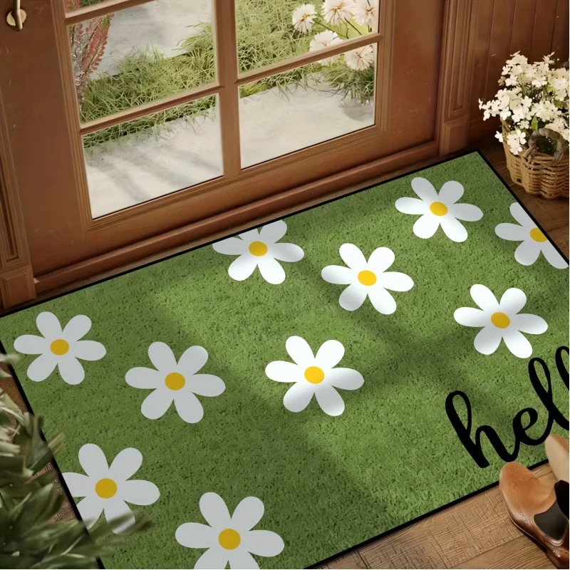 VIKAMA Fresh Daisy Hello Home - Felpudo decorativo para puerta de entrada, resistente al desgaste, para puerta de balcón