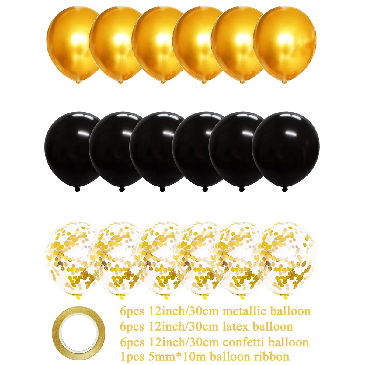 18pcs Mixed Gold Black Confetti Latex Balloons Kids Boy Adult Man Woman Birthday Party Decoration New Year Graduation Decor