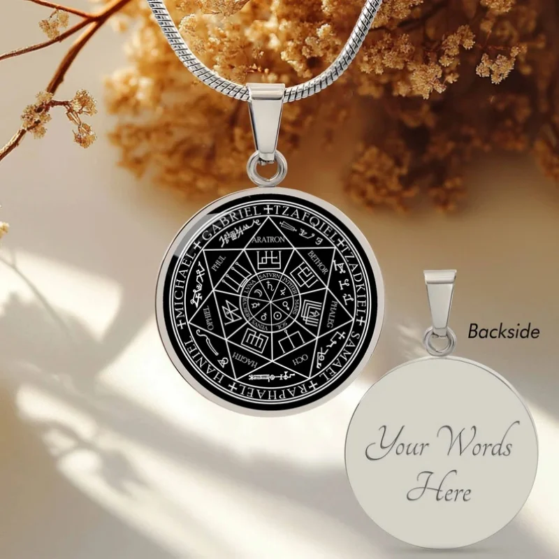 

Personalized Custom Text with 7 Archangels Sigil Necklace for Women Men Archangel Pendant Angel Seal Talisman Amulet Jewelry