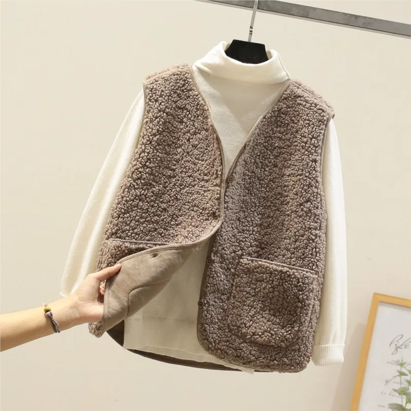 

Loose Casual Sleeveless Wool Vest Top Fashion Women Single-breasted Vests Jacket Fall Outerwear Solid Versatile Trendy Vest Coat