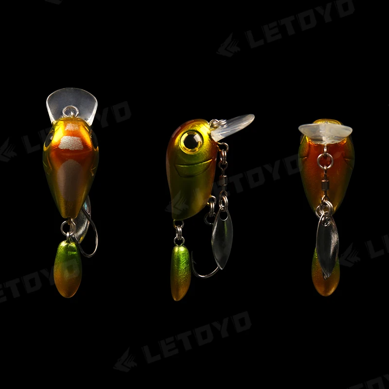 LETOYO Floating Micro Crankbaits 30mm2g Artificial Surface Wake Bait Crank Wobblers with spoon Fishing Lures for Trout Bass