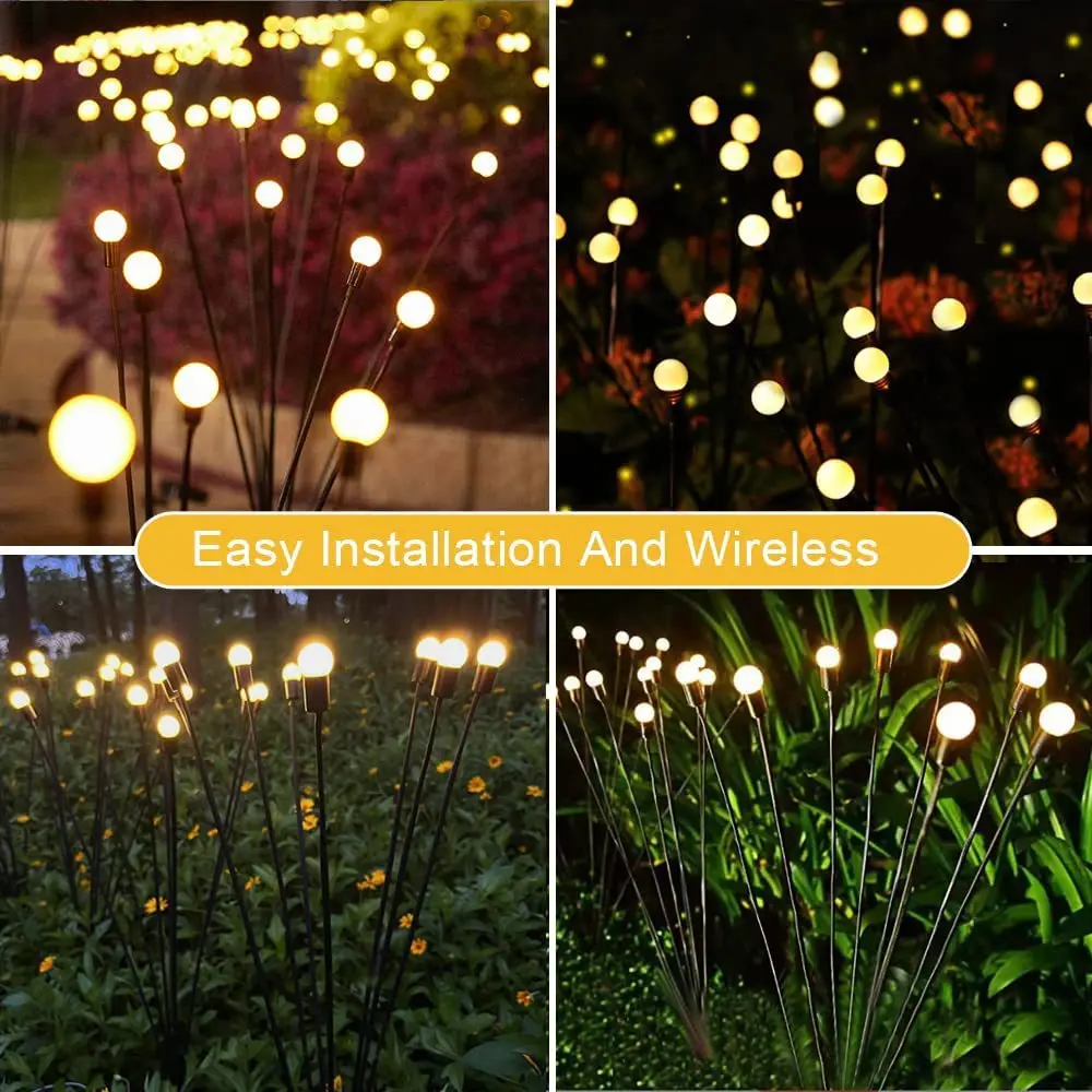 Imagem -05 - Solar Power Firefly Lights para Decoração de Jardim Exterior Impermeável Pátio Caminho Luz Quente 10led