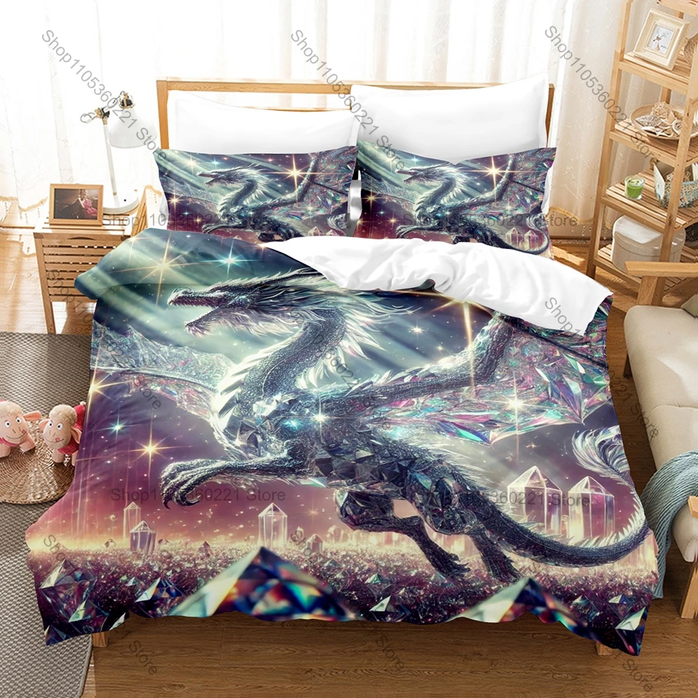 Personality Dazzling Cool Dragon Pattern Bedding Set New Soft Polyester Duvet Cover Pillowcase Bed Sheet Luxury Bedroom Decor