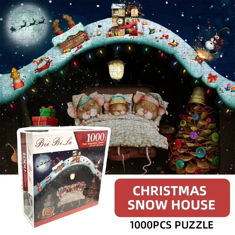 

69*51cm 1000 Pieces Paper Jigsaw Puzzles Adult Christmas Snow House Painting Puzzles Decorative Paintings Variety Styles