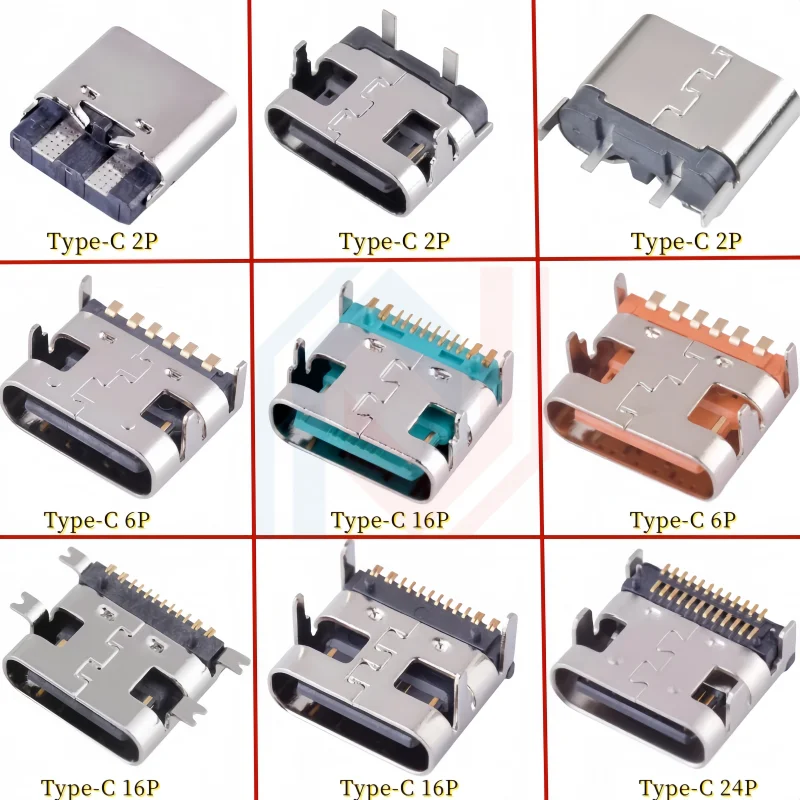 USB Connector Type C Female Charging Port Jack 2/4/6/16 Pin Type-C Socket PCB Soldering SMD SMT DIY Repair Type C Adapter
