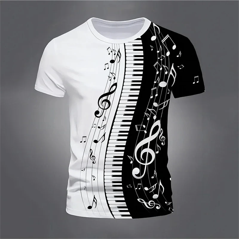 

Men's T-shirt retro 3D music note print men's clothing daily casual short sleeved street designer T-shirt oversized men's clothi