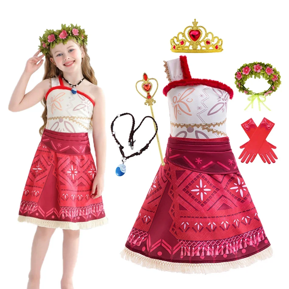 New Fancy Girl Moana Princess Dress Disguised Child Maui Pajamas Clothing Set Children's Cartoon Clothes Halloween Party Costume