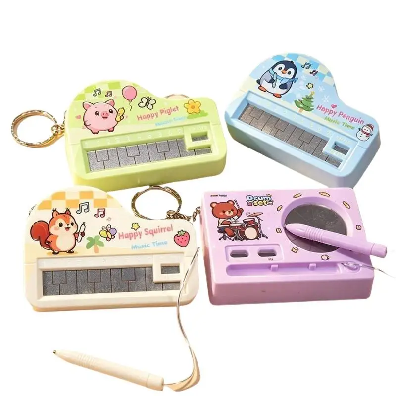 Portable Electronic Piano Keychain with Sound Cartoon Rabbit Penguin Musical Instrument Bag Charm for Kids Car Accessory