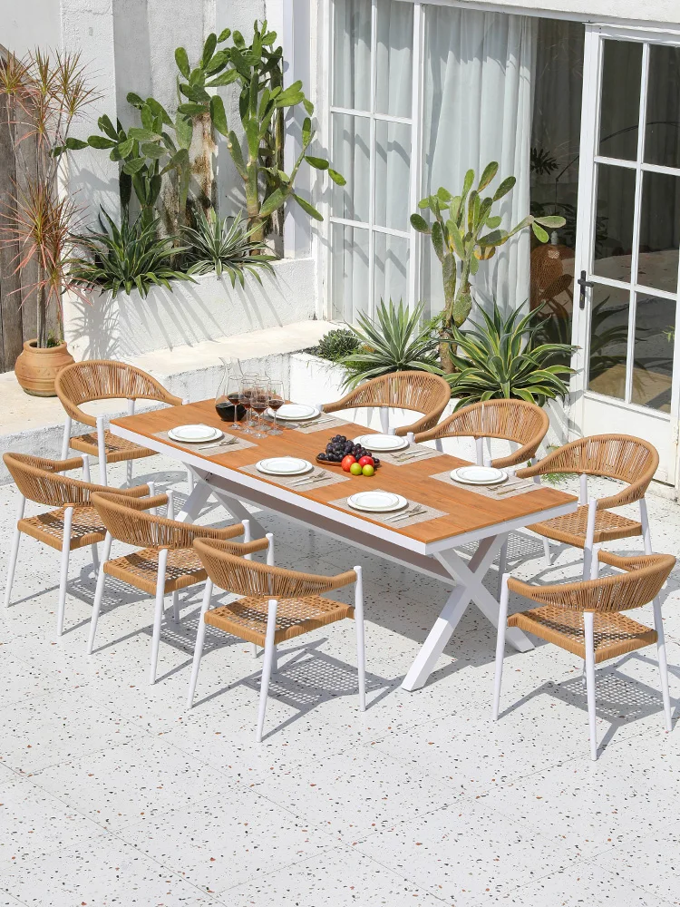 Outdoor tables and chairs courtyard open-air balcony villa garden rattan chairs outside all-aluminum rattan leisure