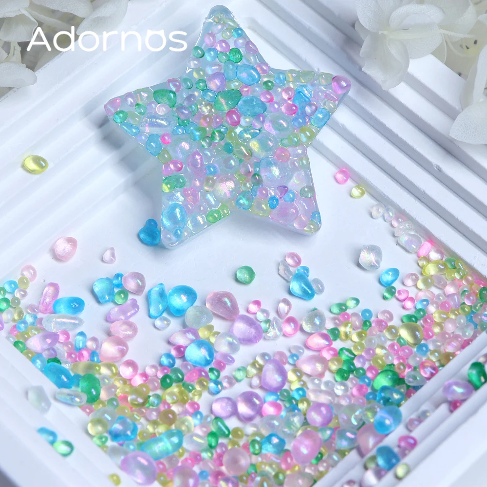 20 g/bag Irregular Round Glass Stone Epoxy Resin Filling Iridescent Round Glass Stones Summer Gifts DIY Keychains Crafts Making - view 6
