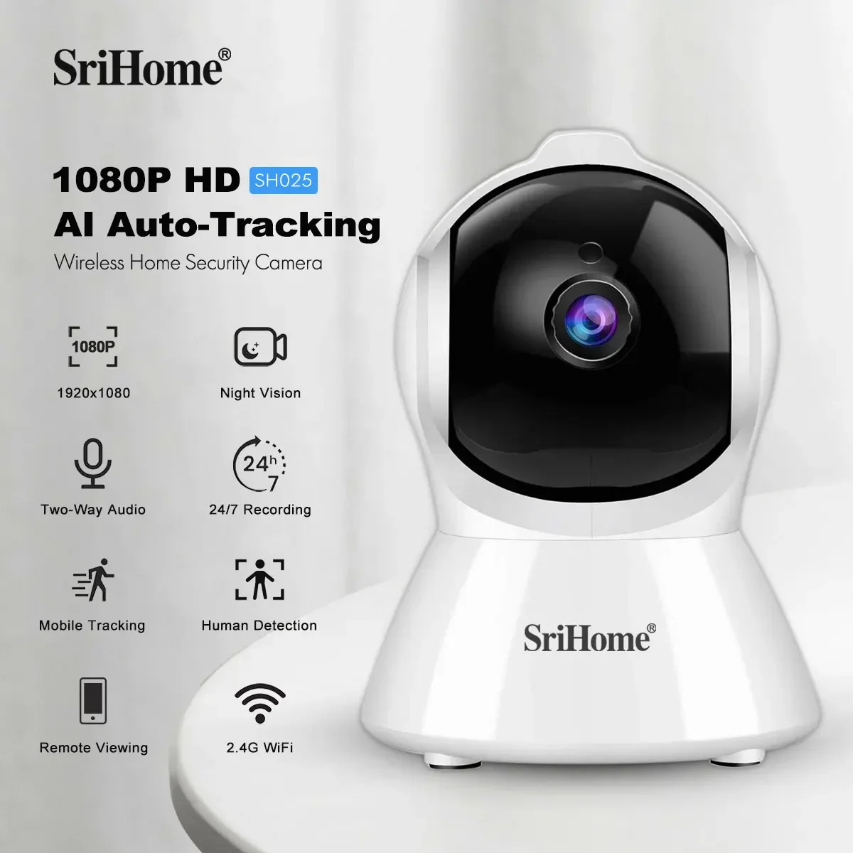 Srihome SH025 WiFi Camera Smart Home Indoor IP Camera Full Color Night Auto Tracking Security CCTV Surveillance Baby Monitor