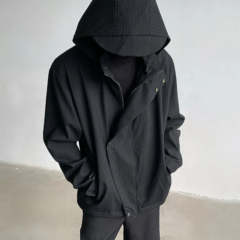 FEWQ ชายลายเกาหลีสไตล์ Hooded Zipper แจ็คเก็ตหลวม OVERSIZE Outwear ชายเสื้อลําลองอินเทรนด์ 12C1525