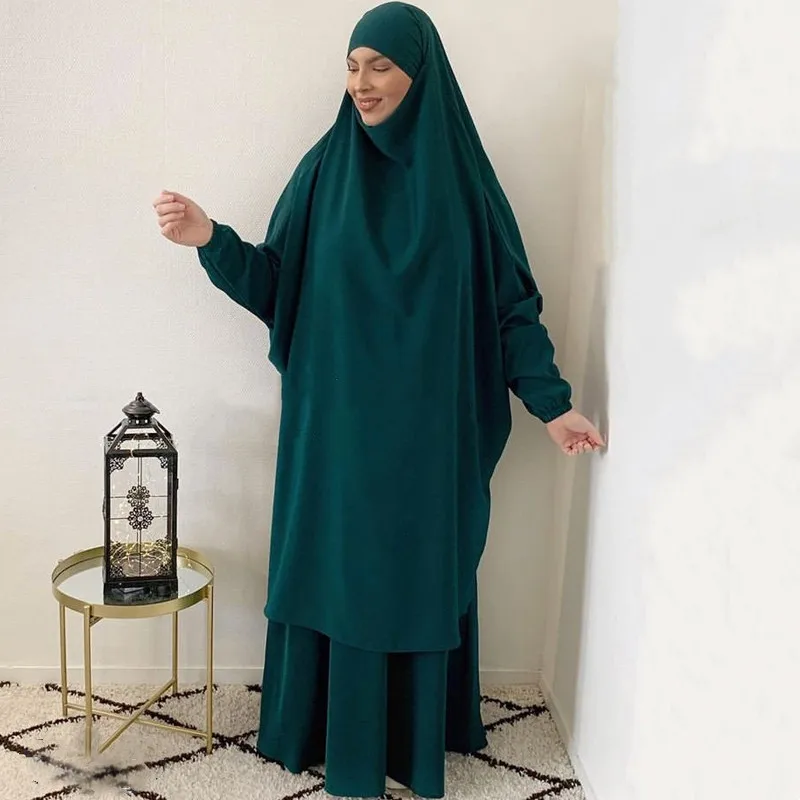 Jilbab for Women 2 Piece Set Muslim Prayer Garment Hijab Dress Abaya Long Khimar Ramadan Gown Abayas Dubai Islamic Clothing Sets