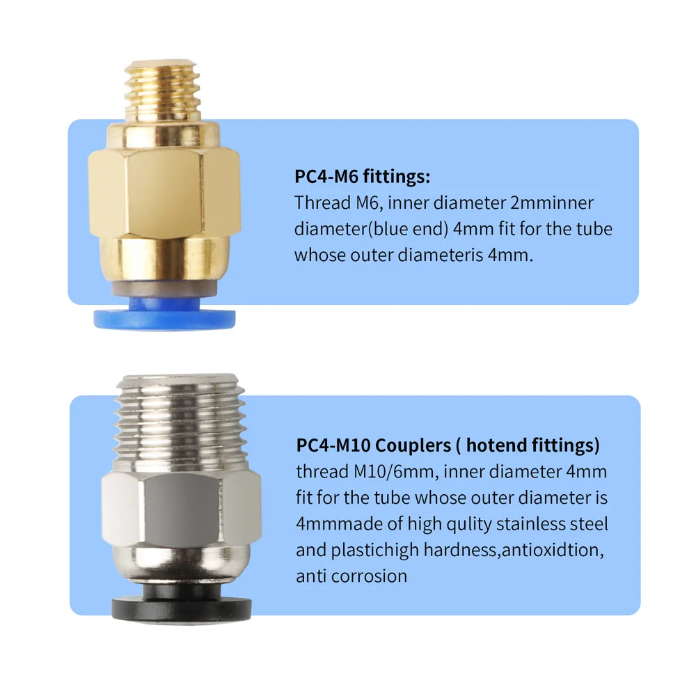 Bowden PTFE Tubing 2*4MM 1.75mm With PC4-M6 Fittings PC4-M10 Pneumatic Fittings for Creality Ender 3/3 Pro, CR-10/10S 3D Printer