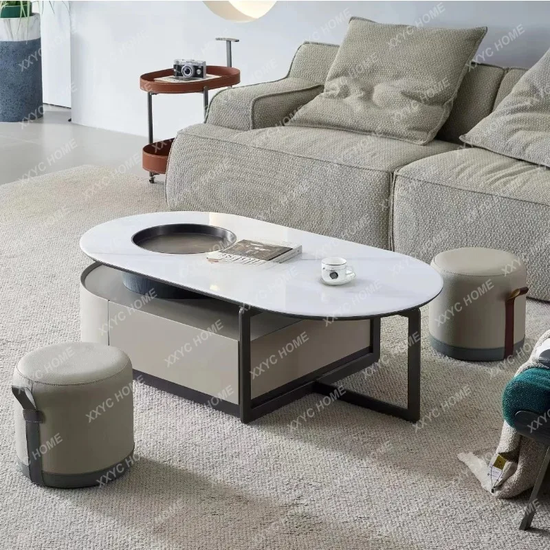 XX Modern minimalist oval creative microcrystalline stone coffee table TV cabinet combination
