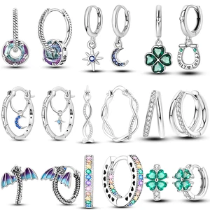 Anting-Anting Hoop Bulan Bintang Perak Murni 925 Anting-Anting Semanggi Zirkon Kubik Berkilau untuk Wanita Hadiah Perhiasan Pesta Pernikahan Cantik 12 anting penjualan terbaik untuk pengantin wanita - №