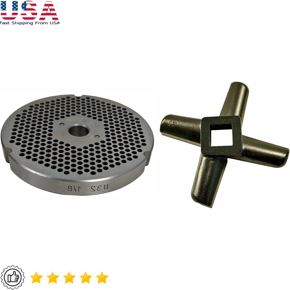

#32 1/8 Reversible Meat Grinder Plate with Knife Durable Steel Easy to Clean Fits Electric Manual Grinders Ideal Sausage Burger