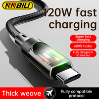 NNBILI 120W Type C Fast Charging Cable 6A USB A to Type C Nylon Data Cord for Huawei Xiaomi Samsung With Led Display USB C Cable