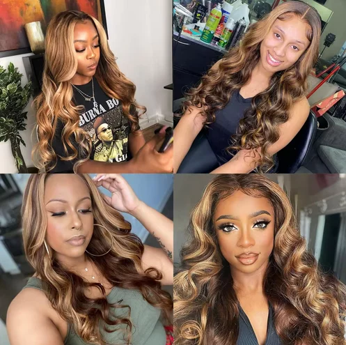 Highlight Hd Lace Frontal Wigs 13x4 Honey Blonde Brown Lace Front Wig Body Wave Brazilian Human Hair Wigs For Women Plucked